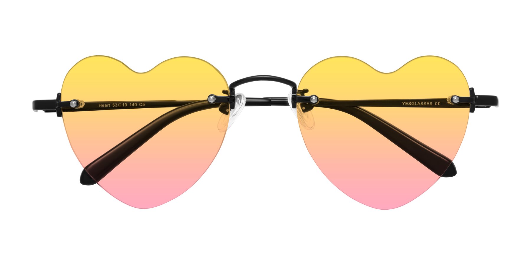 Folded Front of Heart in Black with Yellow / Pink Gradient Lenses