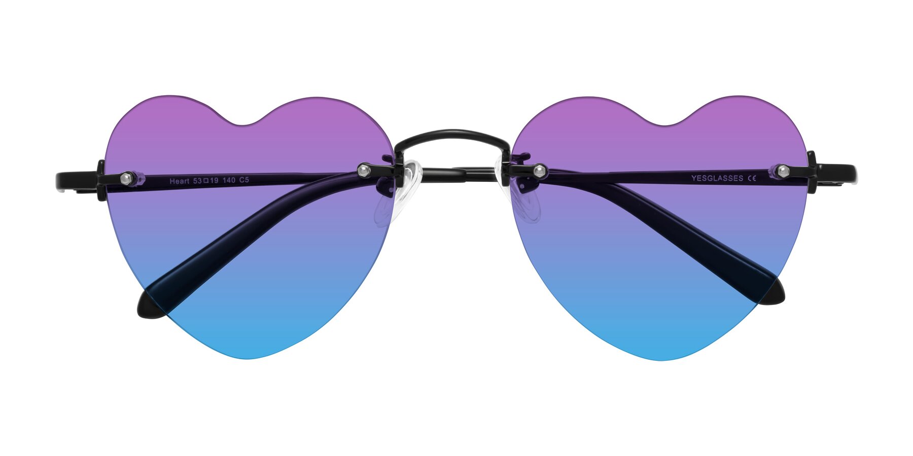 Folded Front of Heart in Black with Purple / Blue Gradient Lenses