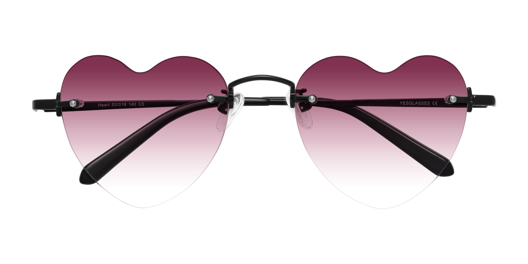 Folded Front of Heart in Black with Wine Gradient Lenses