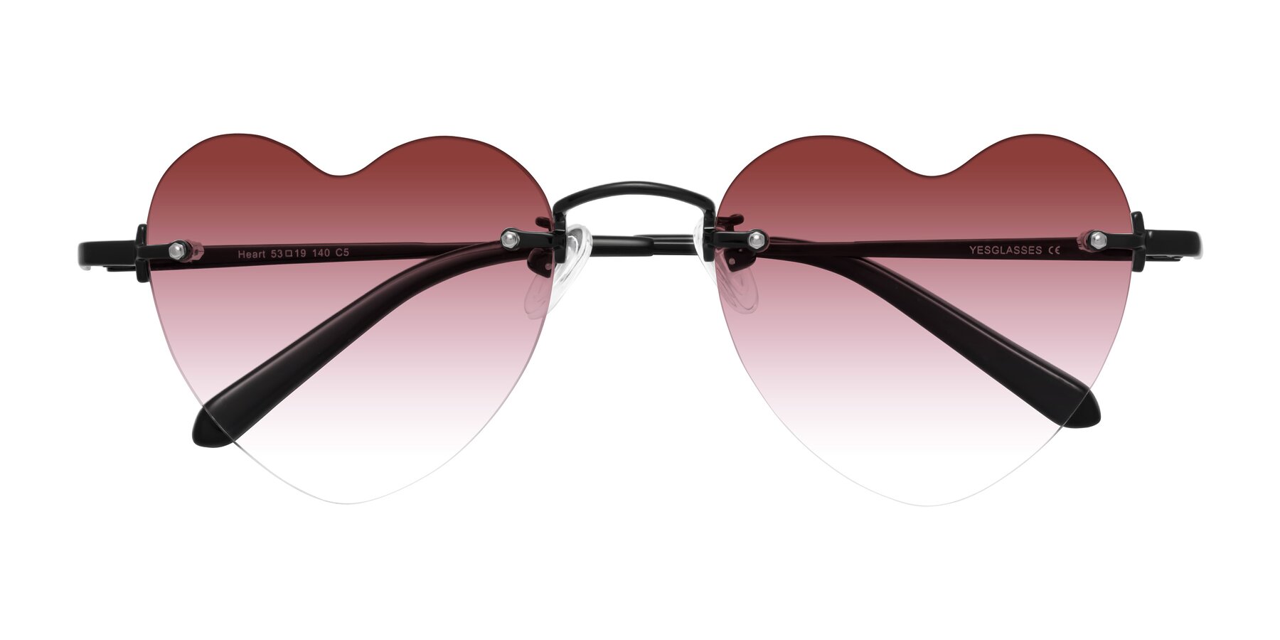 Folded Front of Heart in Black with Garnet Gradient Lenses