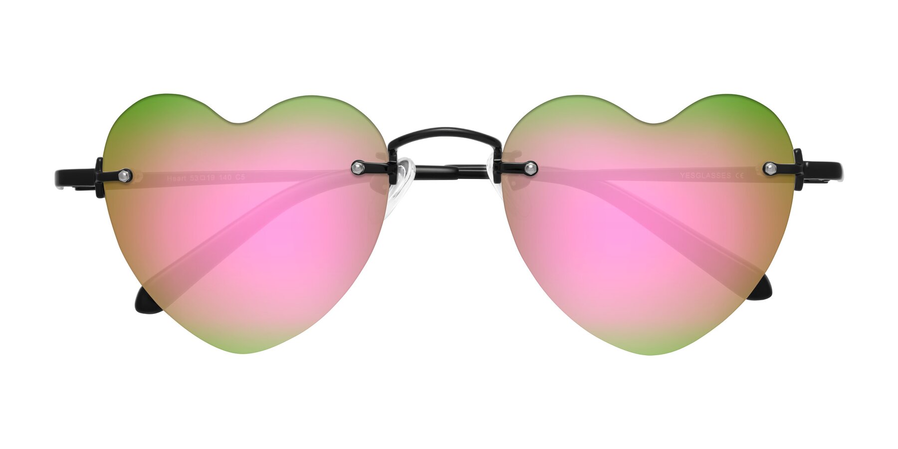 Folded Front of Heart in Black with Pink Mirrored Lenses