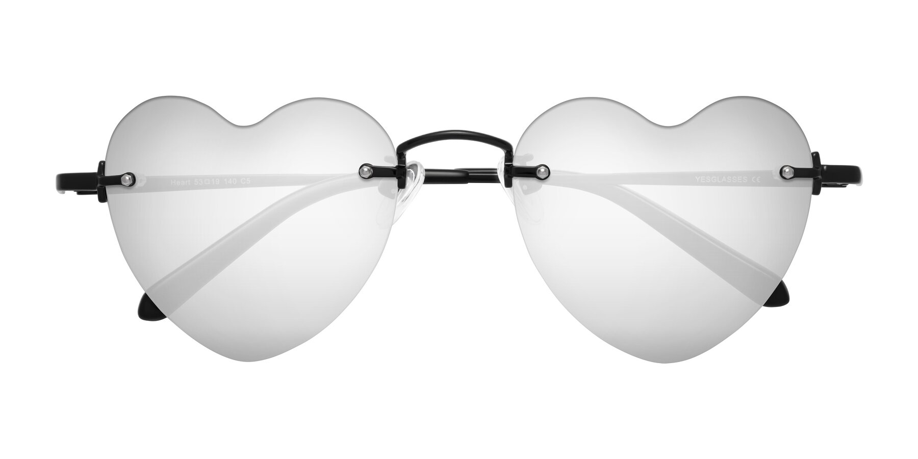 Folded Front of Heart in Black with Silver Mirrored Lenses