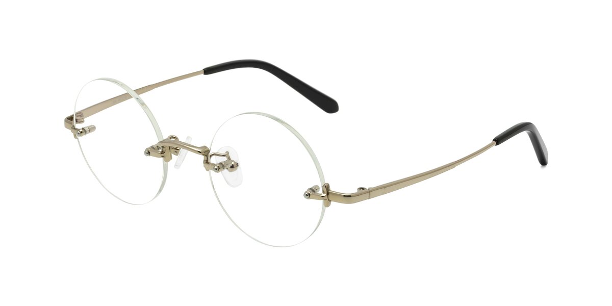 Vintage Gold Frame Rimless Rectangle Eyeglasses - Clear Tint Square Lens, UV400