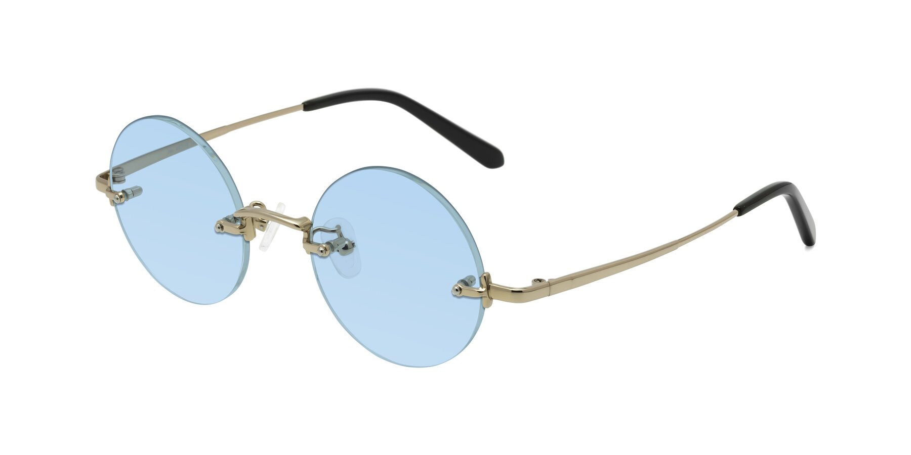 Angle of Jen in Gold with Light Blue Tinted Lenses