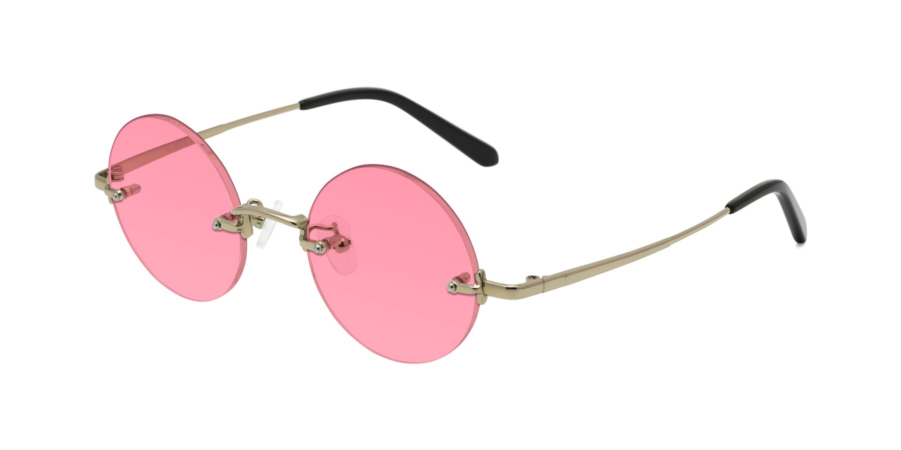 Angle of Jen in Gold with Pink Tinted Lenses