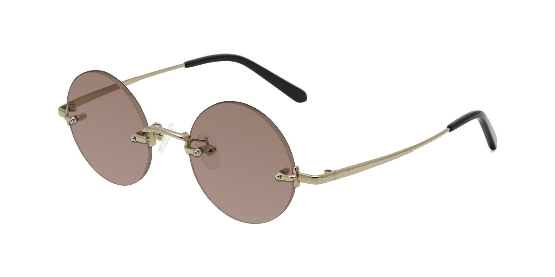 Angle of Jen in Gold with Medium Brown Tinted Lenses