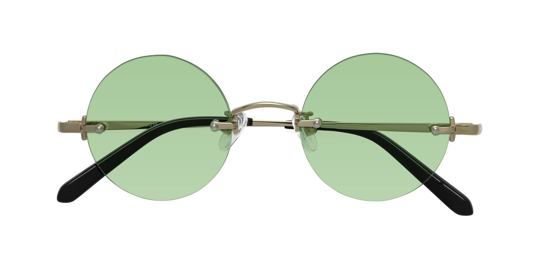 Folded Front of Jen in Gold with Medium Green Tinted Lenses