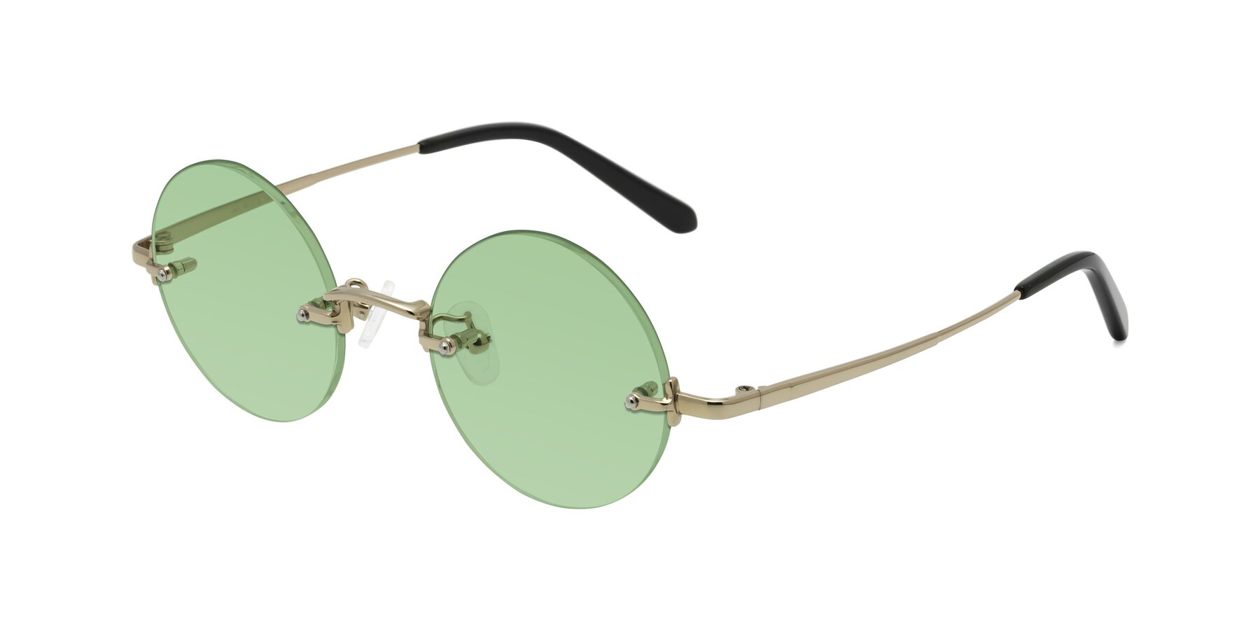 Angle of Jen in Gold with Medium Green Tinted Lenses