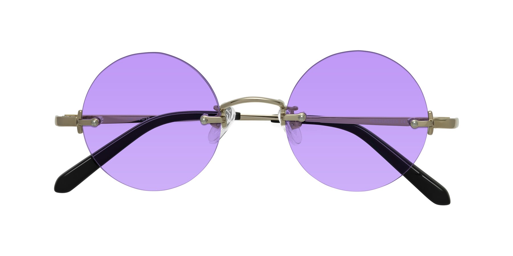 Folded Front of Jen in Gold with Medium Purple Tinted Lenses