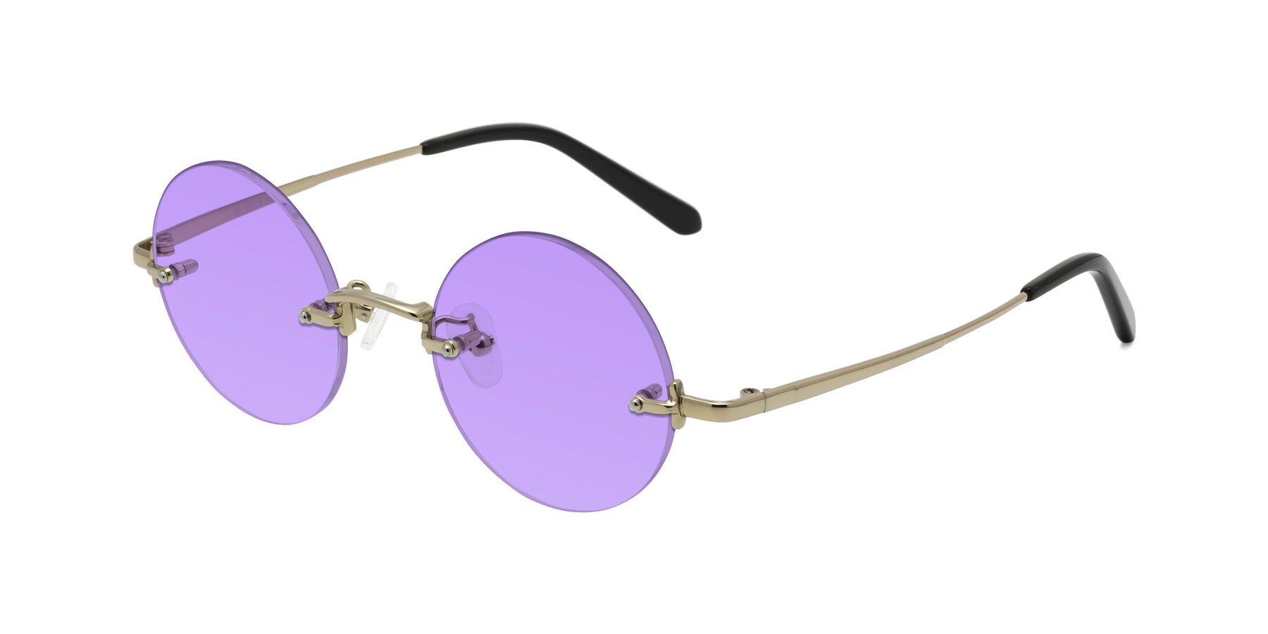 Angle of Jen in Gold with Medium Purple Tinted Lenses