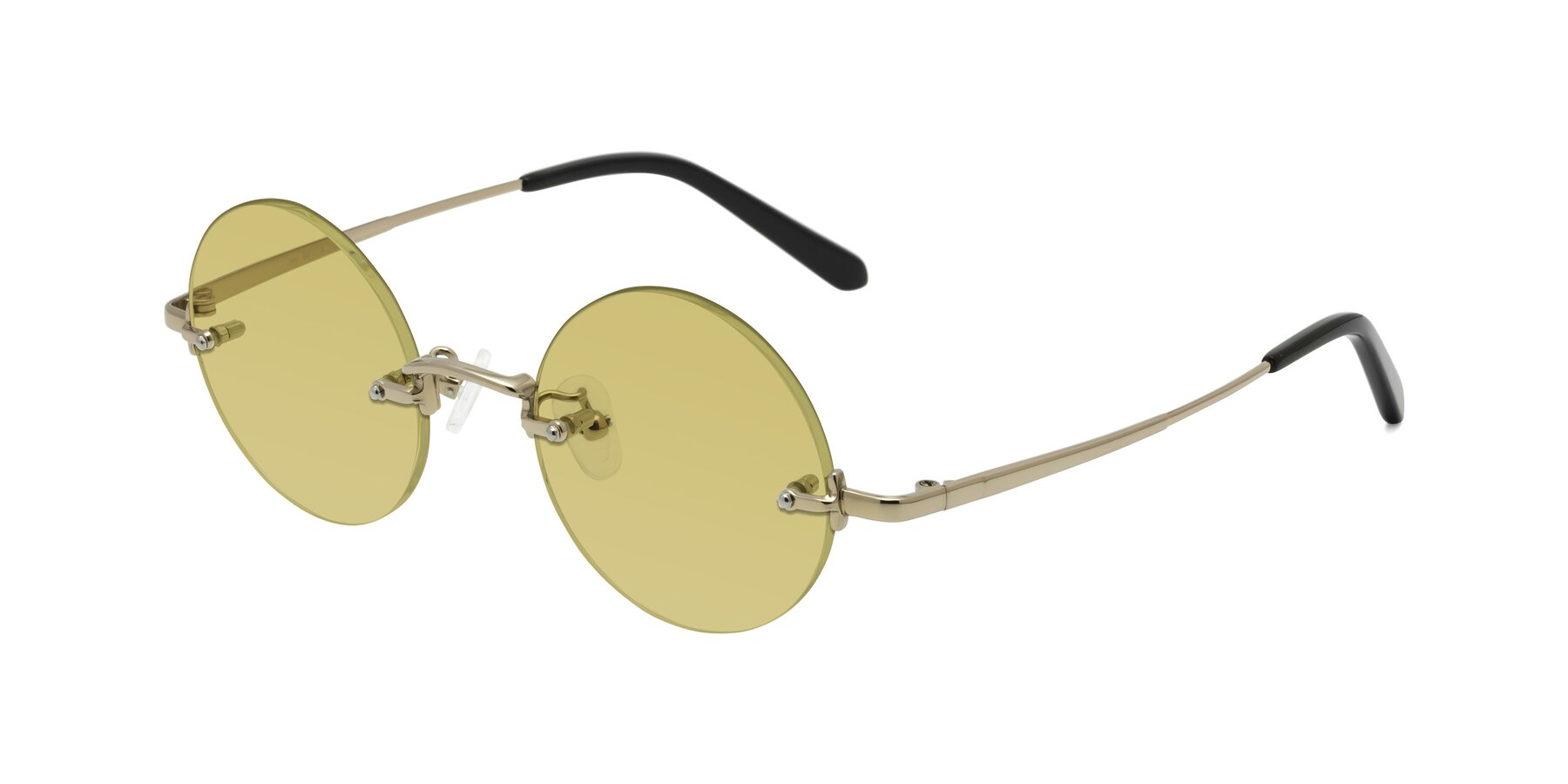 Angle of Jen in Gold with Medium Champagne Tinted Lenses