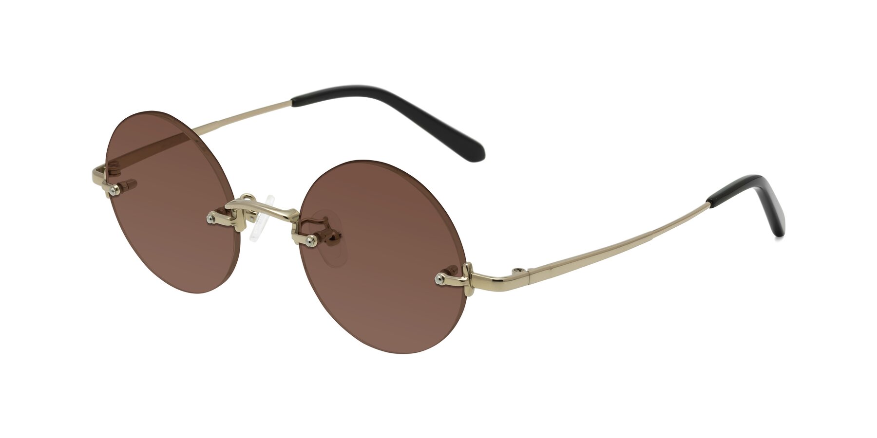 Angle of Jen in Gold with Brown Tinted Lenses