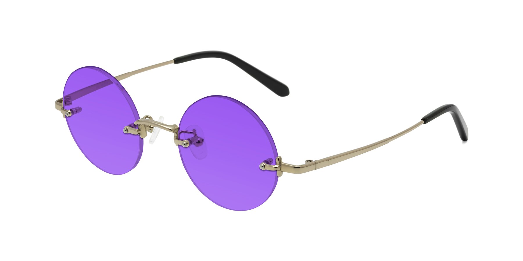 Angle of Jen in Gold with Purple Tinted Lenses