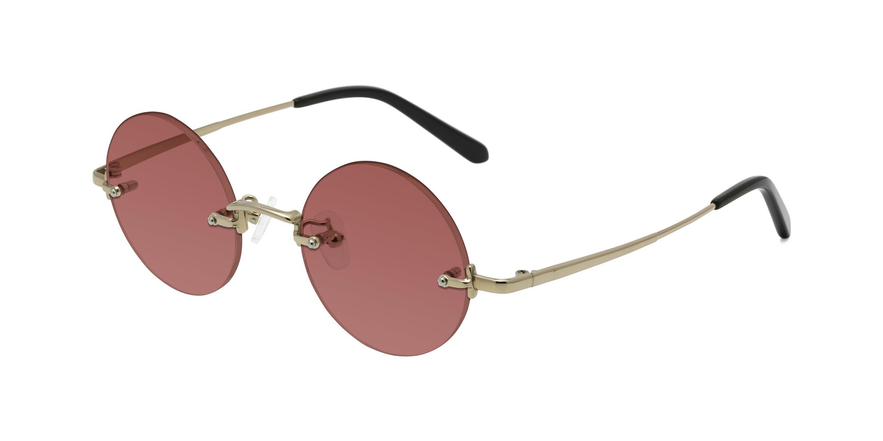 Angle of Jen in Gold with Garnet Tinted Lenses