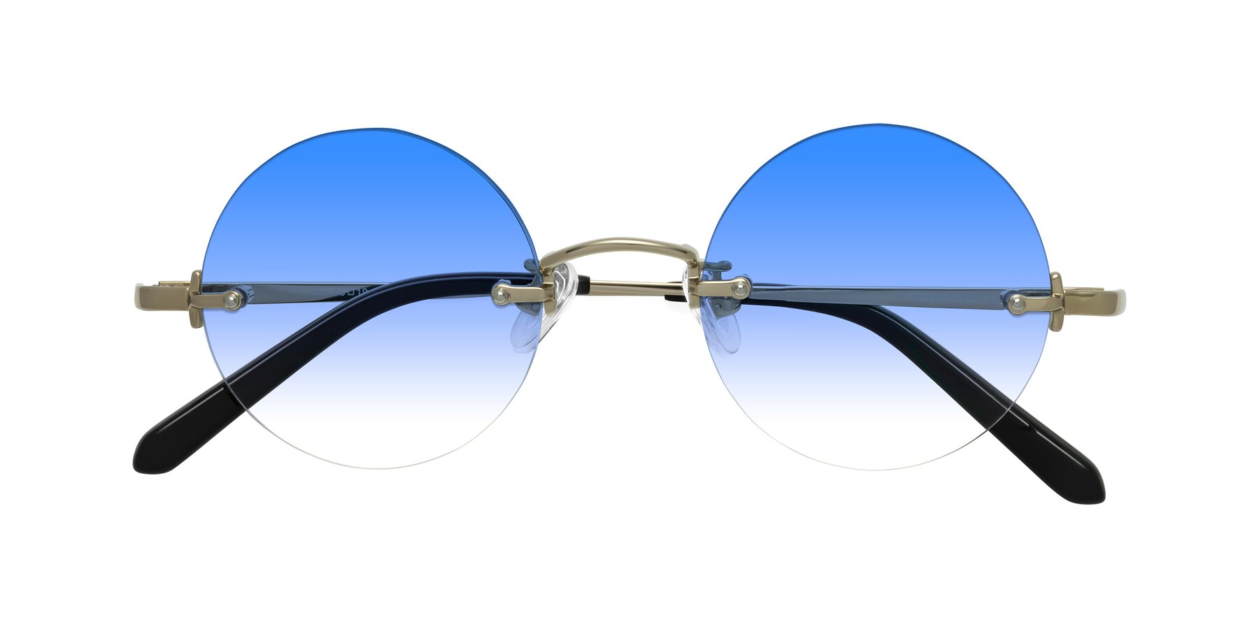 Folded Front of Jen in Gold with Blue Gradient Lenses