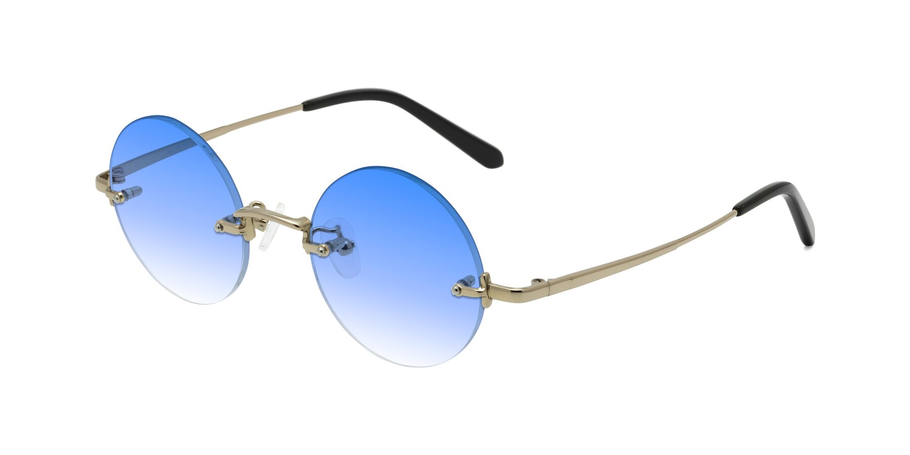 Angle of Jen in Gold with Blue Gradient Lenses