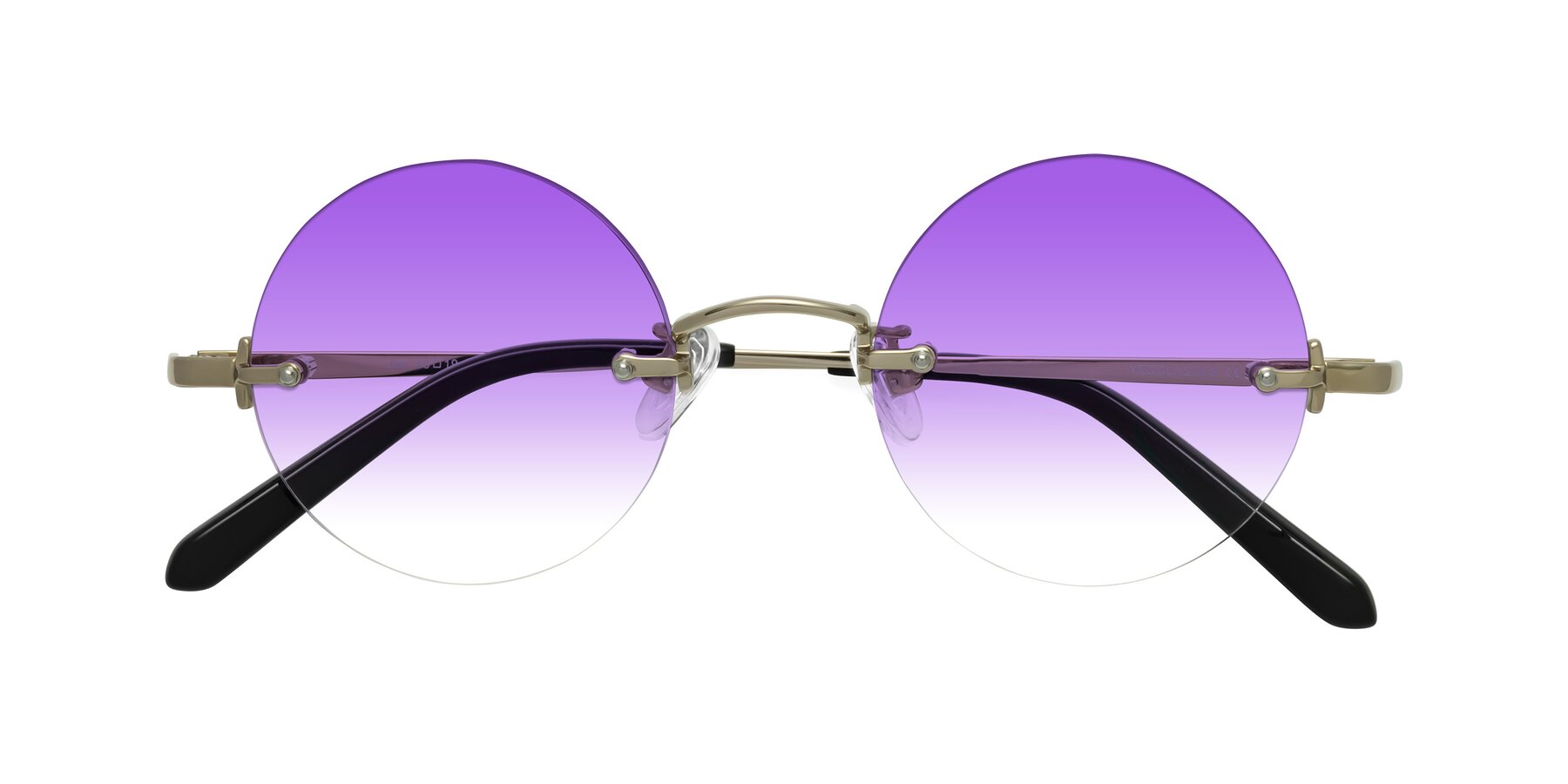 Folded Front of Jen in Gold with Purple Gradient Lenses