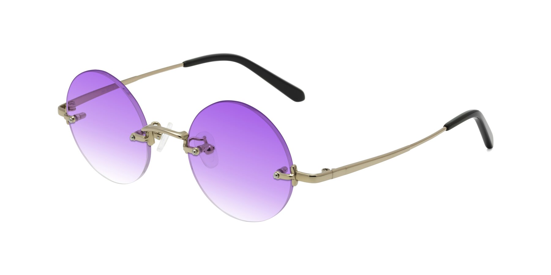 Angle of Jen in Gold with Purple Gradient Lenses