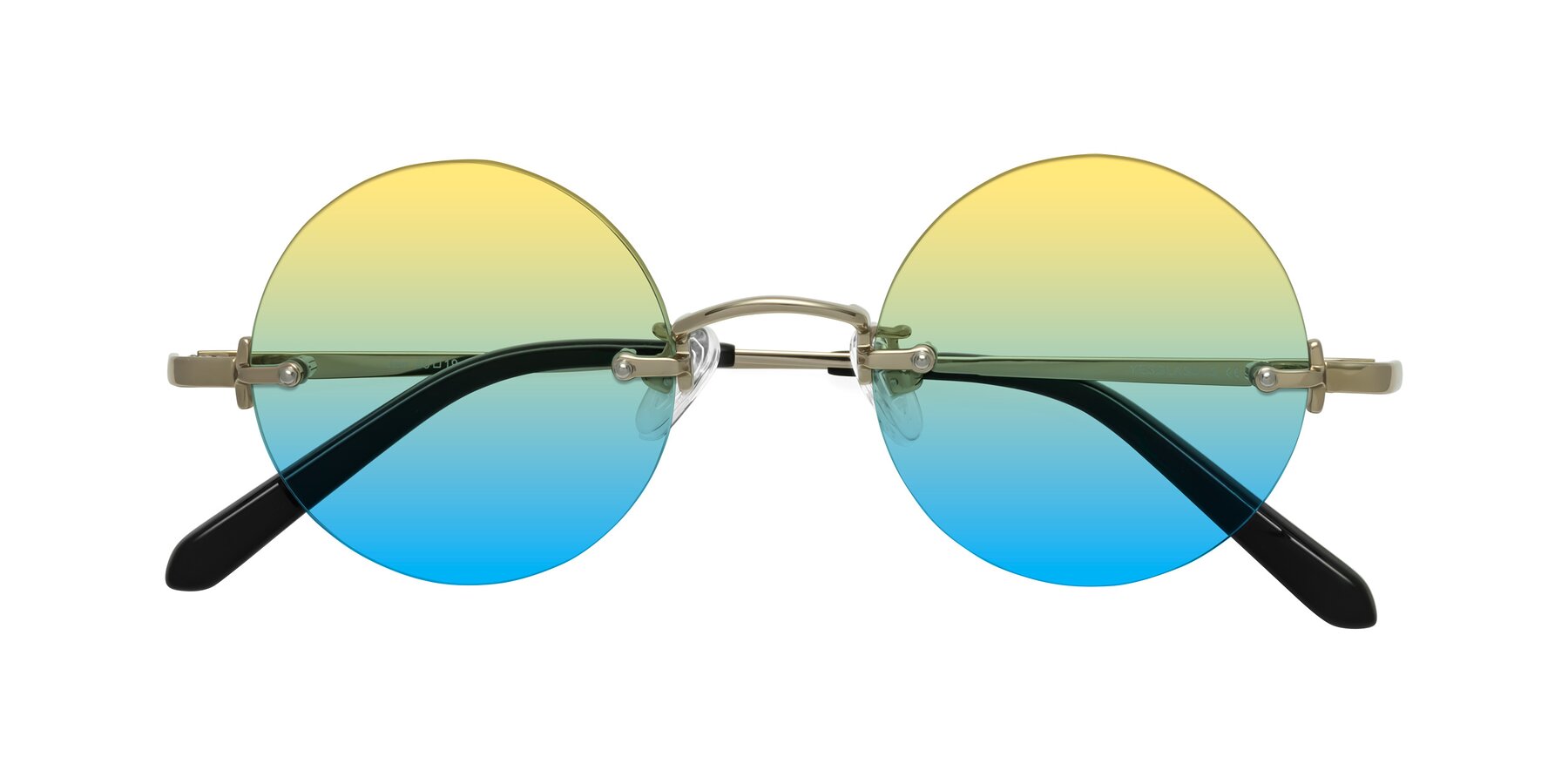 Folded Front of Jen in Gold with Yellow / Blue Gradient Lenses