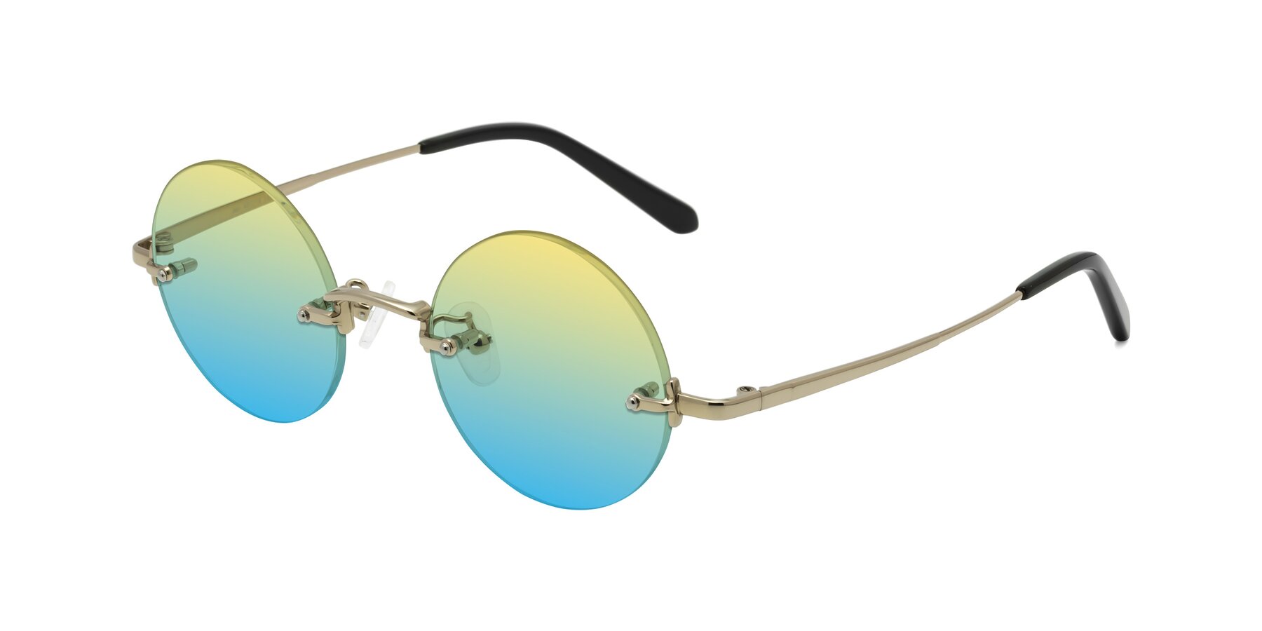 Angle of Jen in Gold with Yellow / Blue Gradient Lenses