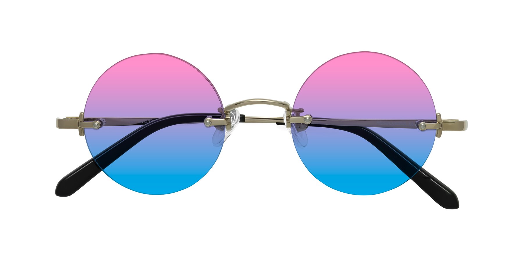 Folded Front of Jen in Gold with Pink / Blue Gradient Lenses