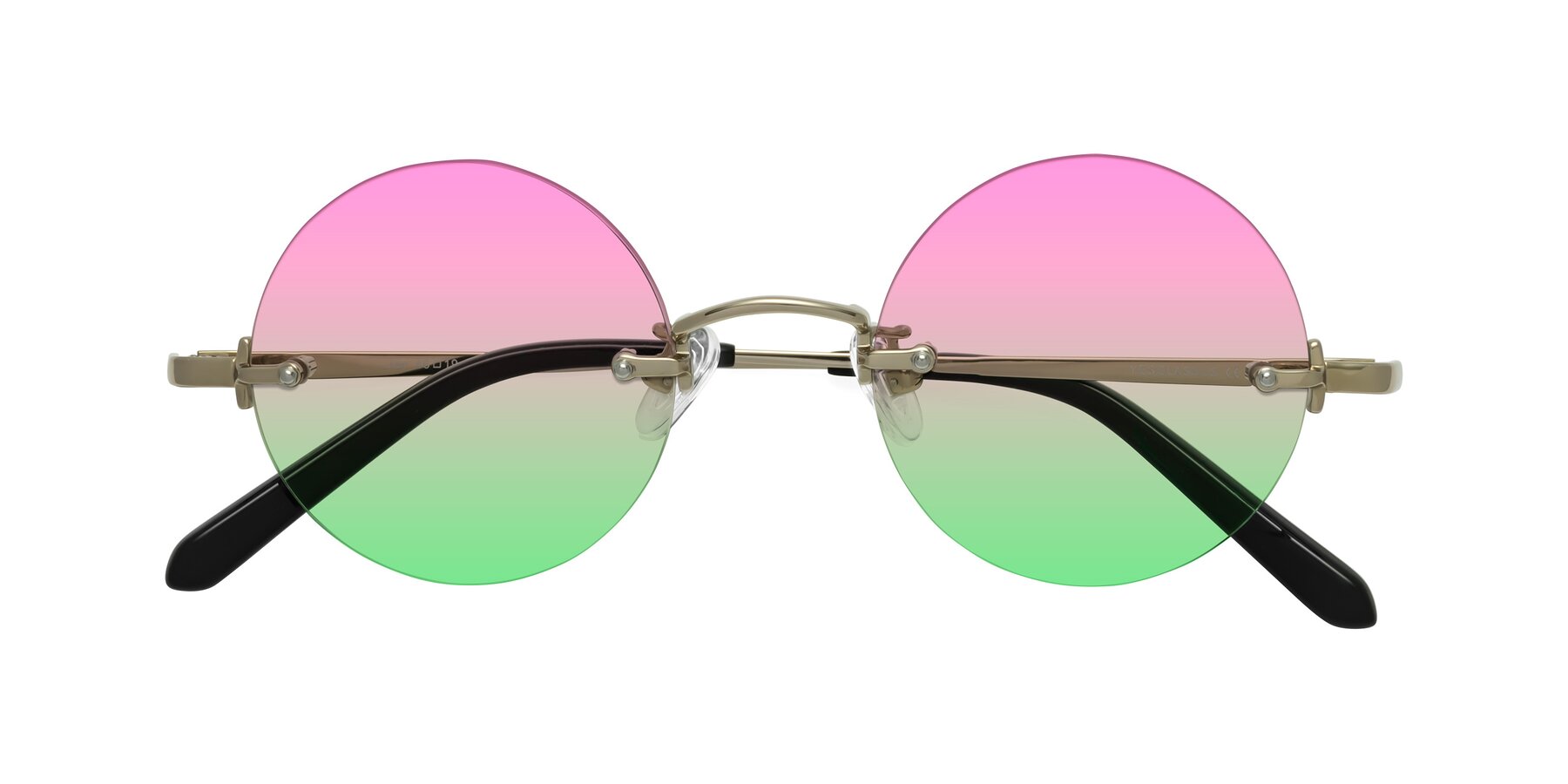 Folded Front of Jen in Gold with Pink / Green Gradient Lenses