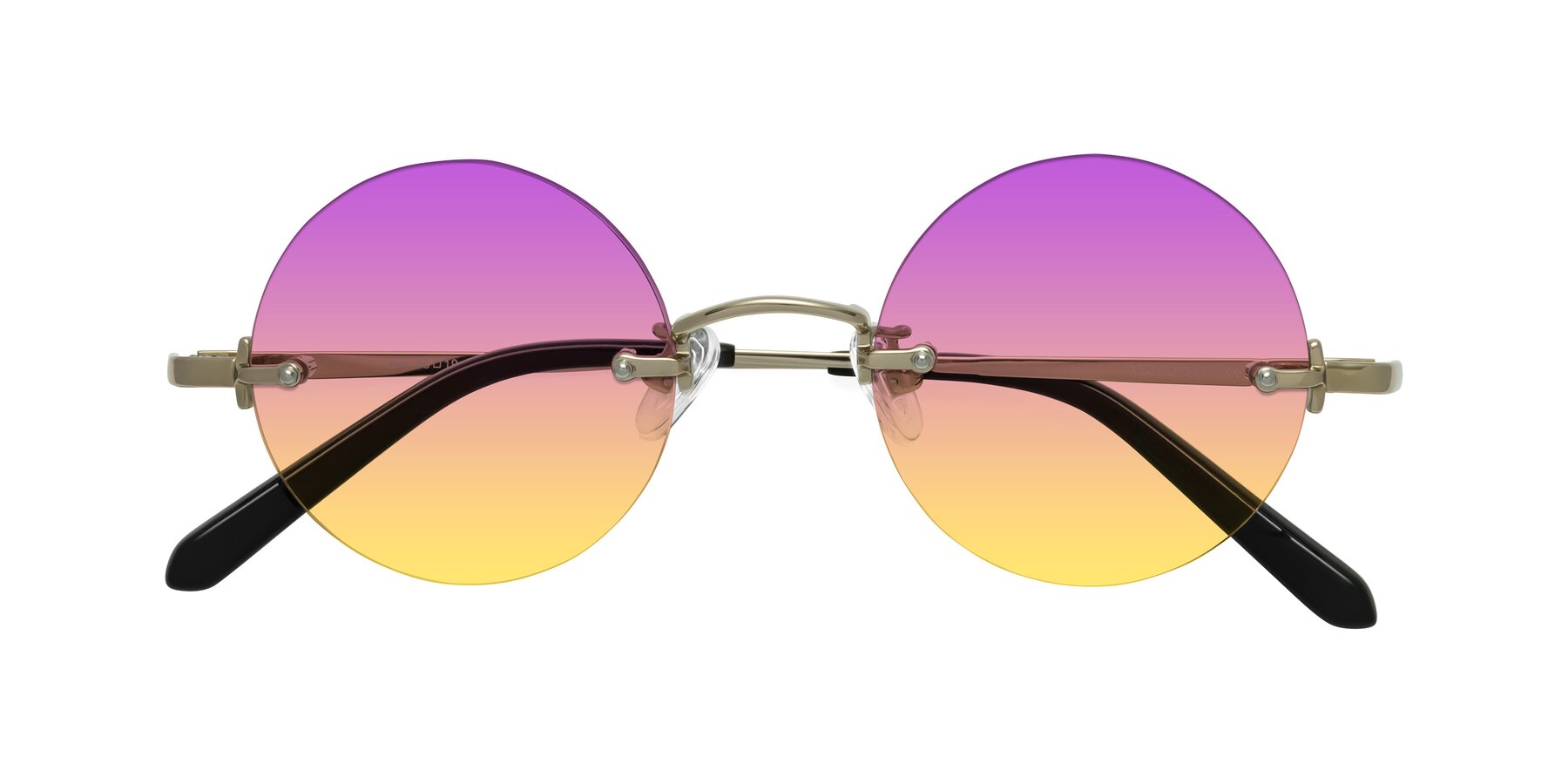 Folded Front of Jen in Gold with Purple / Yellow Gradient Lenses