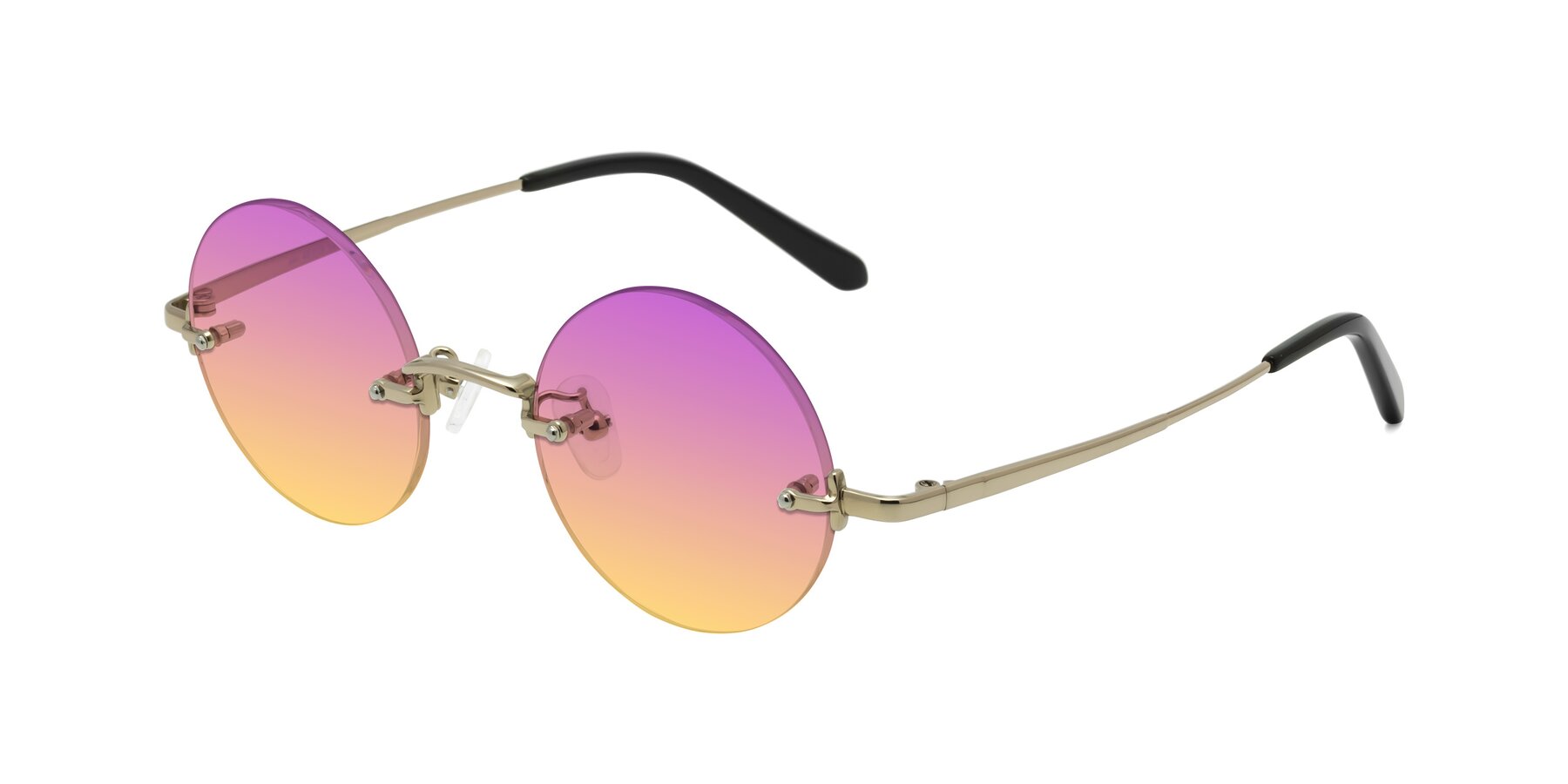 Angle of Jen in Gold with Purple / Yellow Gradient Lenses