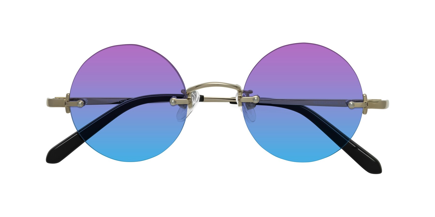 Folded Front of Jen in Gold with Purple / Blue Gradient Lenses