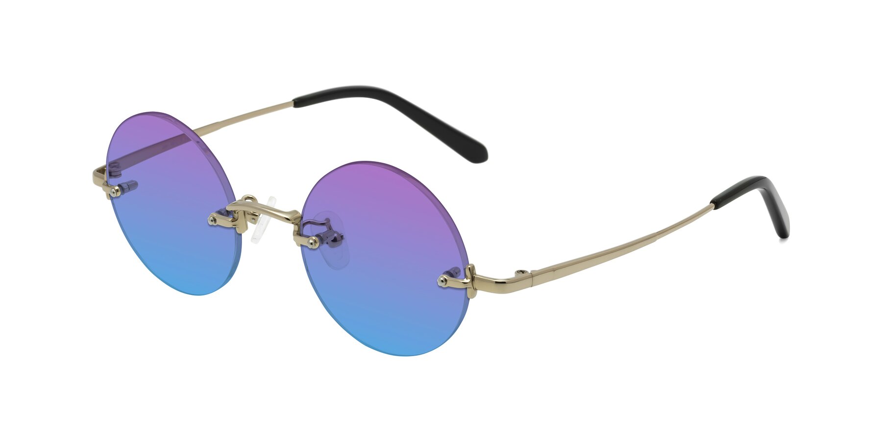 Angle of Jen in Gold with Purple / Blue Gradient Lenses