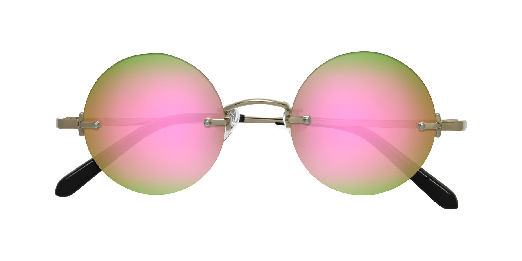 Folded Front of Jen in Gold with Pink Mirrored Lenses