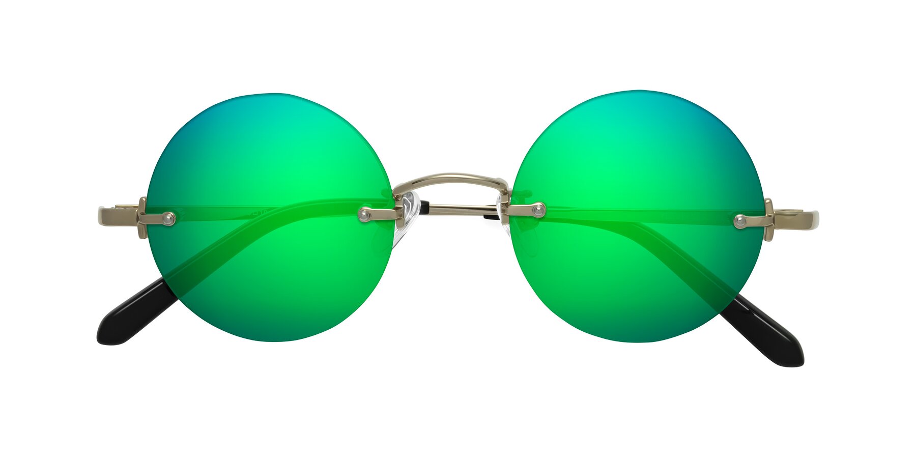 Folded Front of Jen in Gold with Green Mirrored Lenses