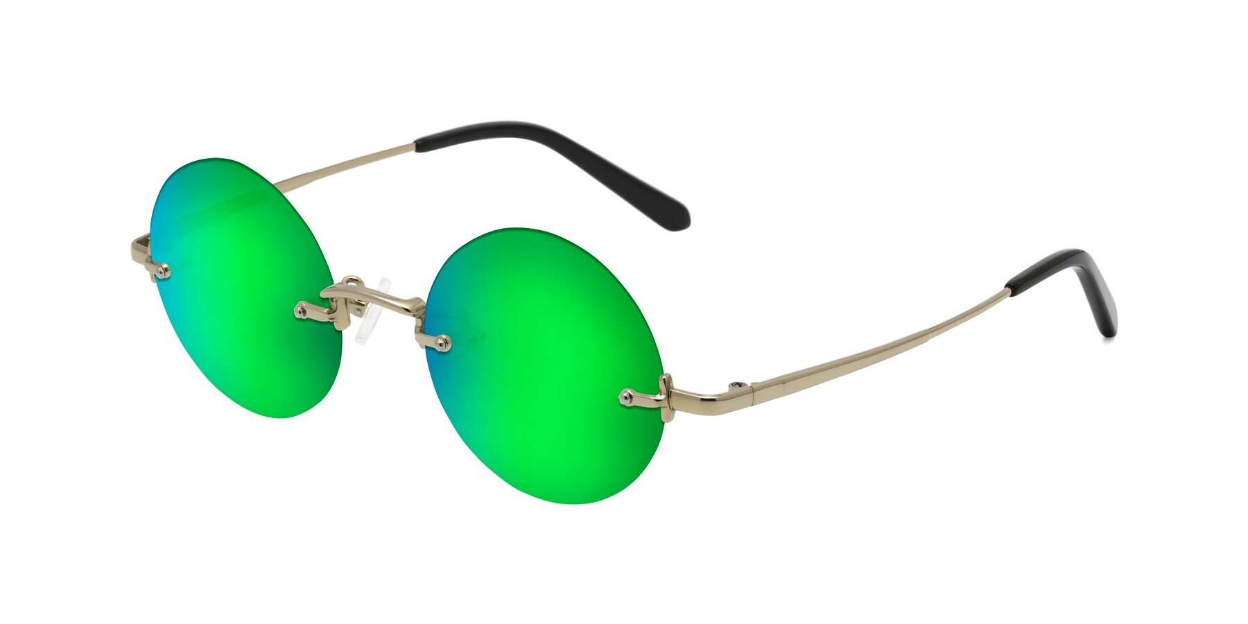 Angle of Jen in Gold with Green Mirrored Lenses