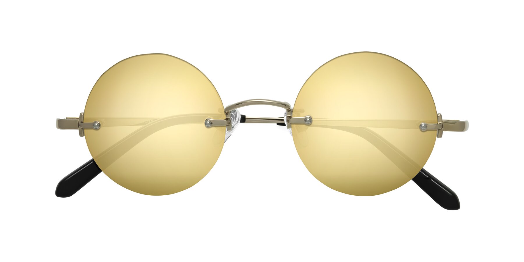 Folded Front of Jen in Gold with Gold Mirrored Lenses