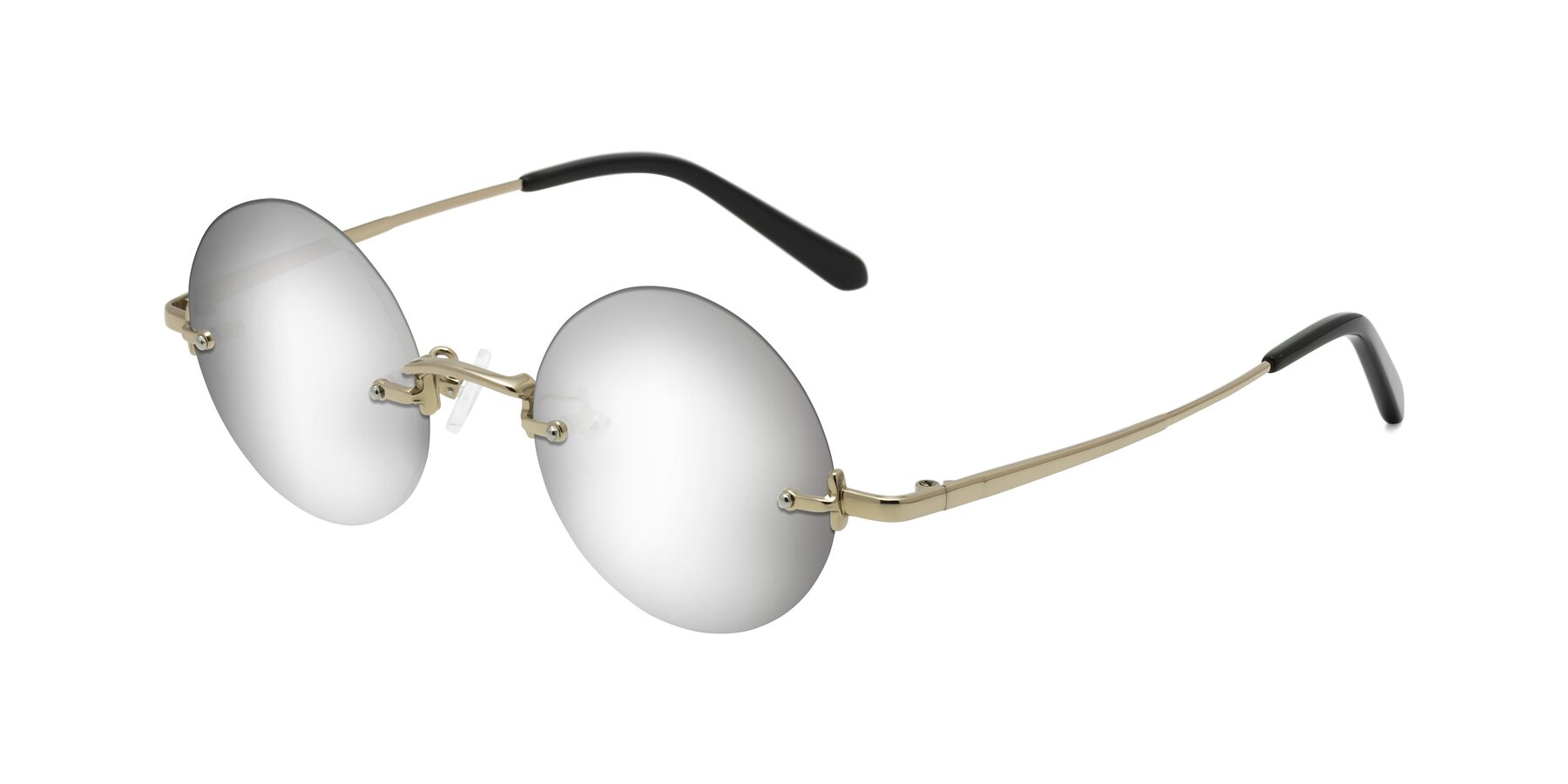 Angle of Jen in Gold with Silver Mirrored Lenses