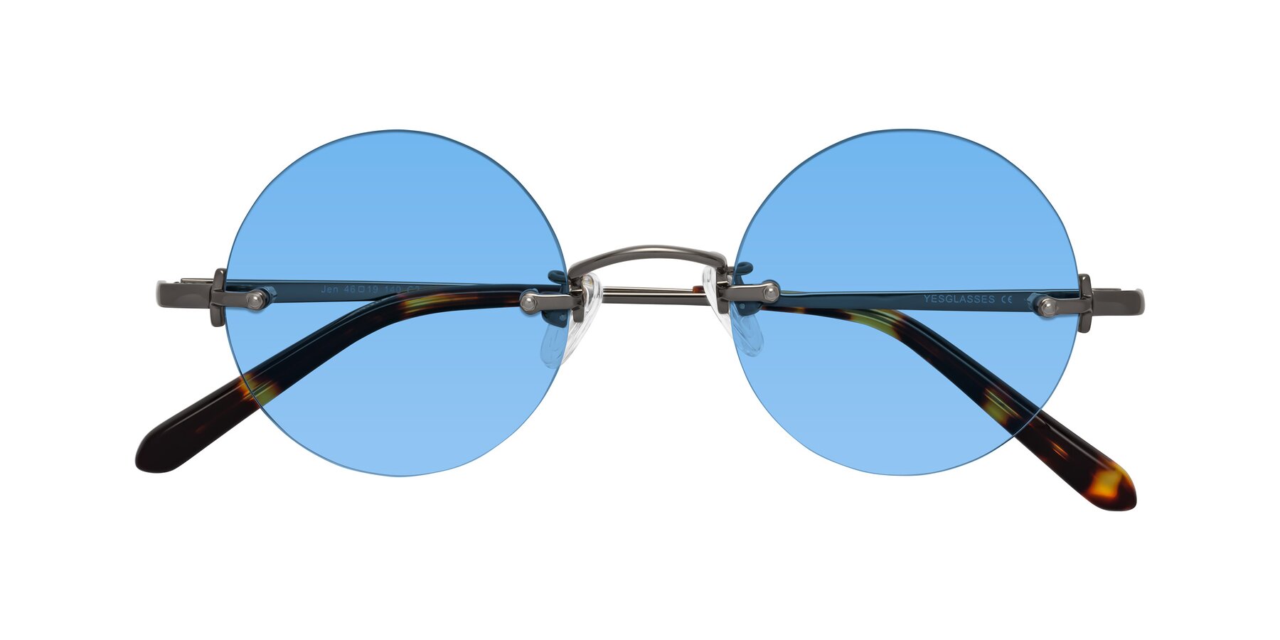 Folded Front of Jen in Gunmetal with Medium Blue Tinted Lenses