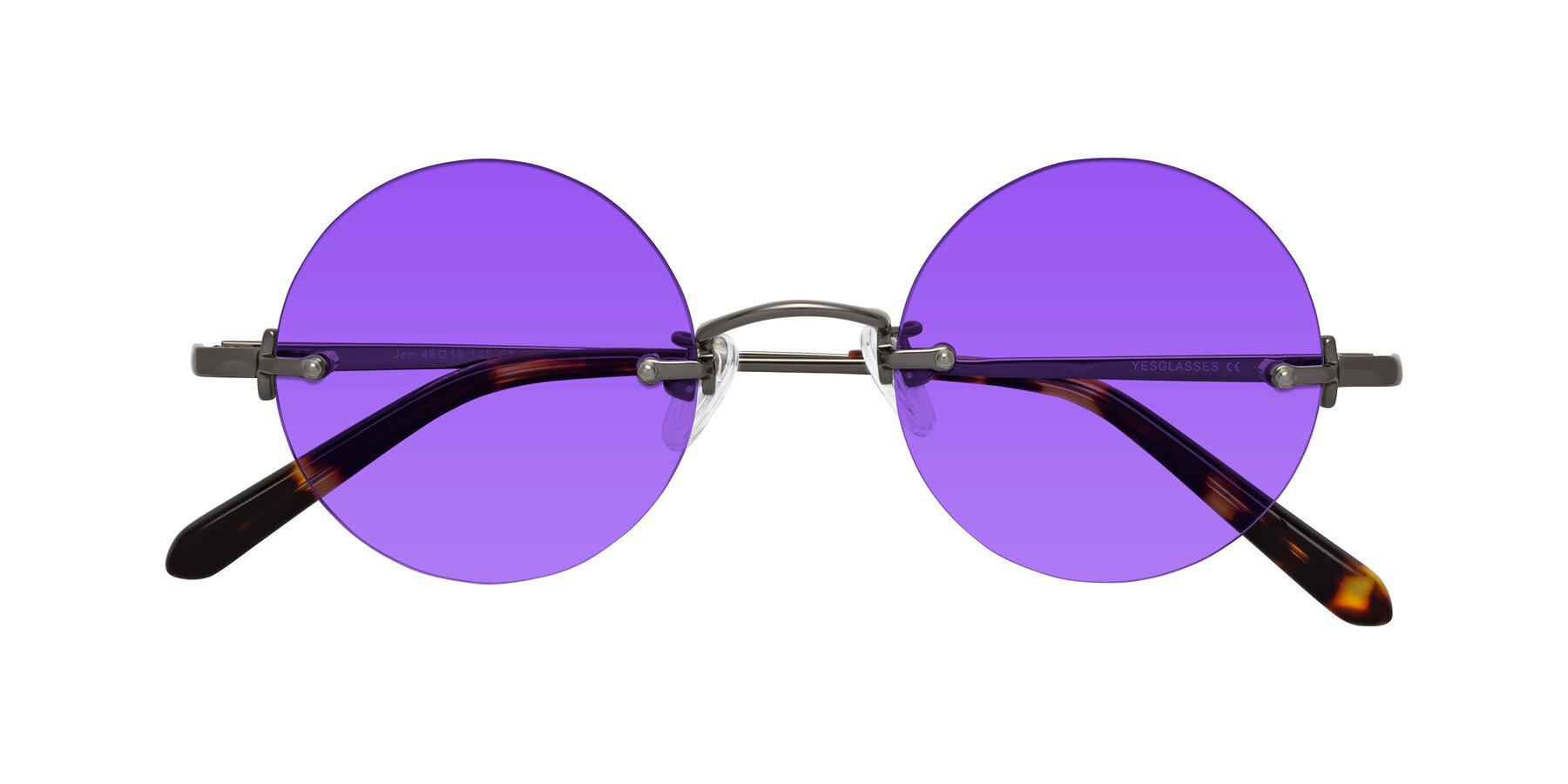 Folded Front of Jen in Gunmetal with Purple Tinted Lenses