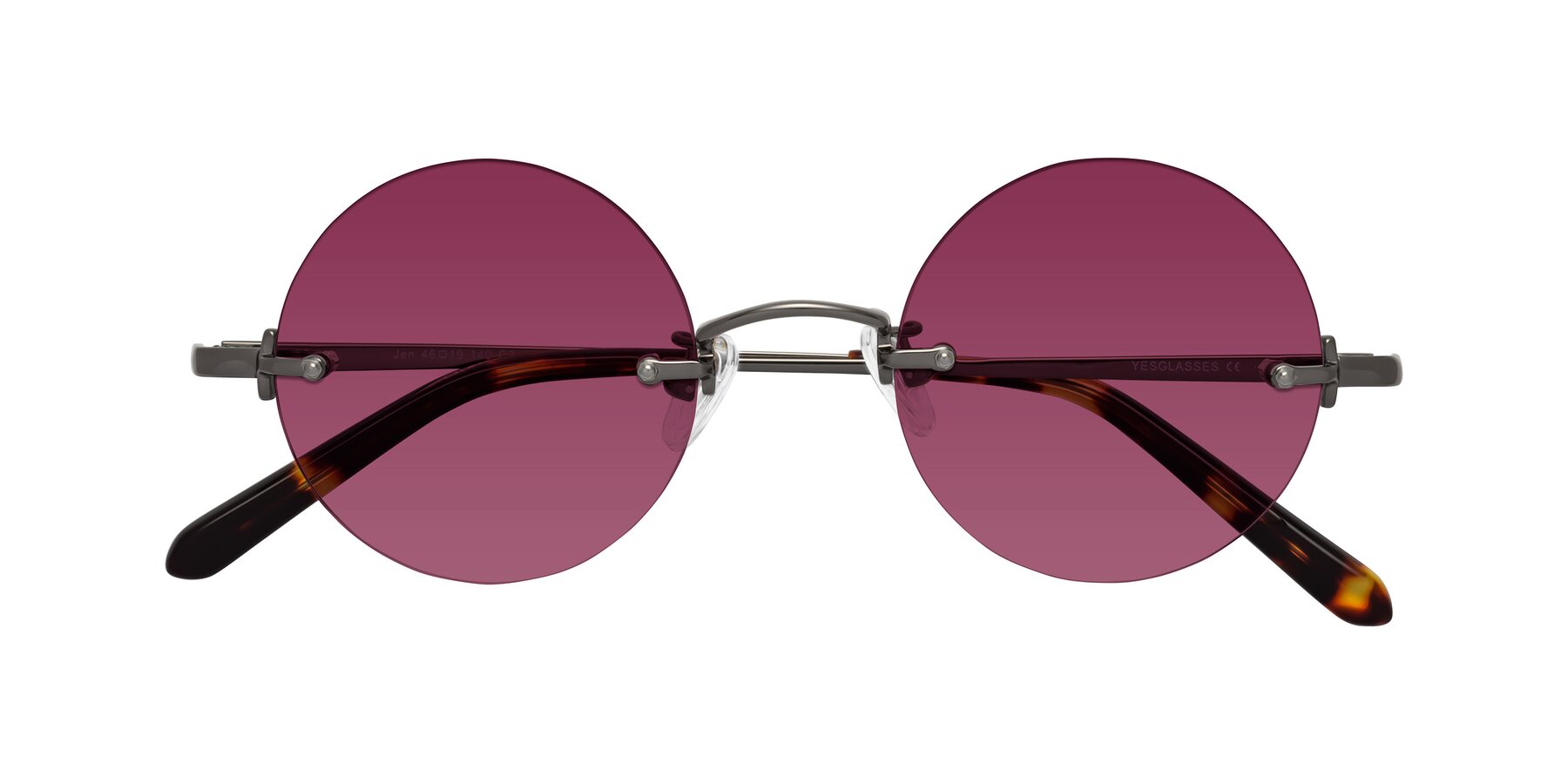 Folded Front of Jen in Gunmetal with Wine Tinted Lenses