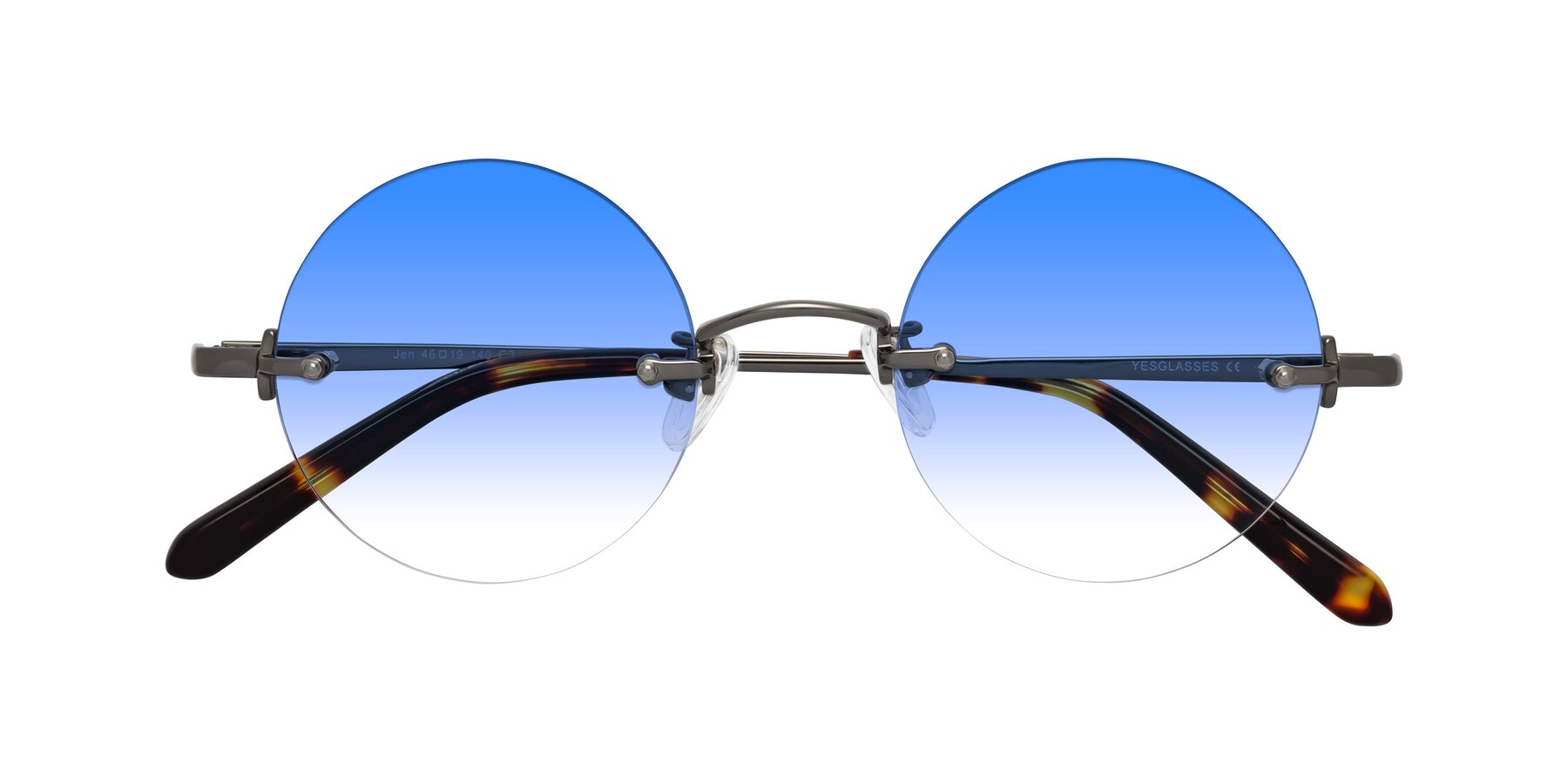 Folded Front of Jen in Gunmetal with Blue Gradient Lenses