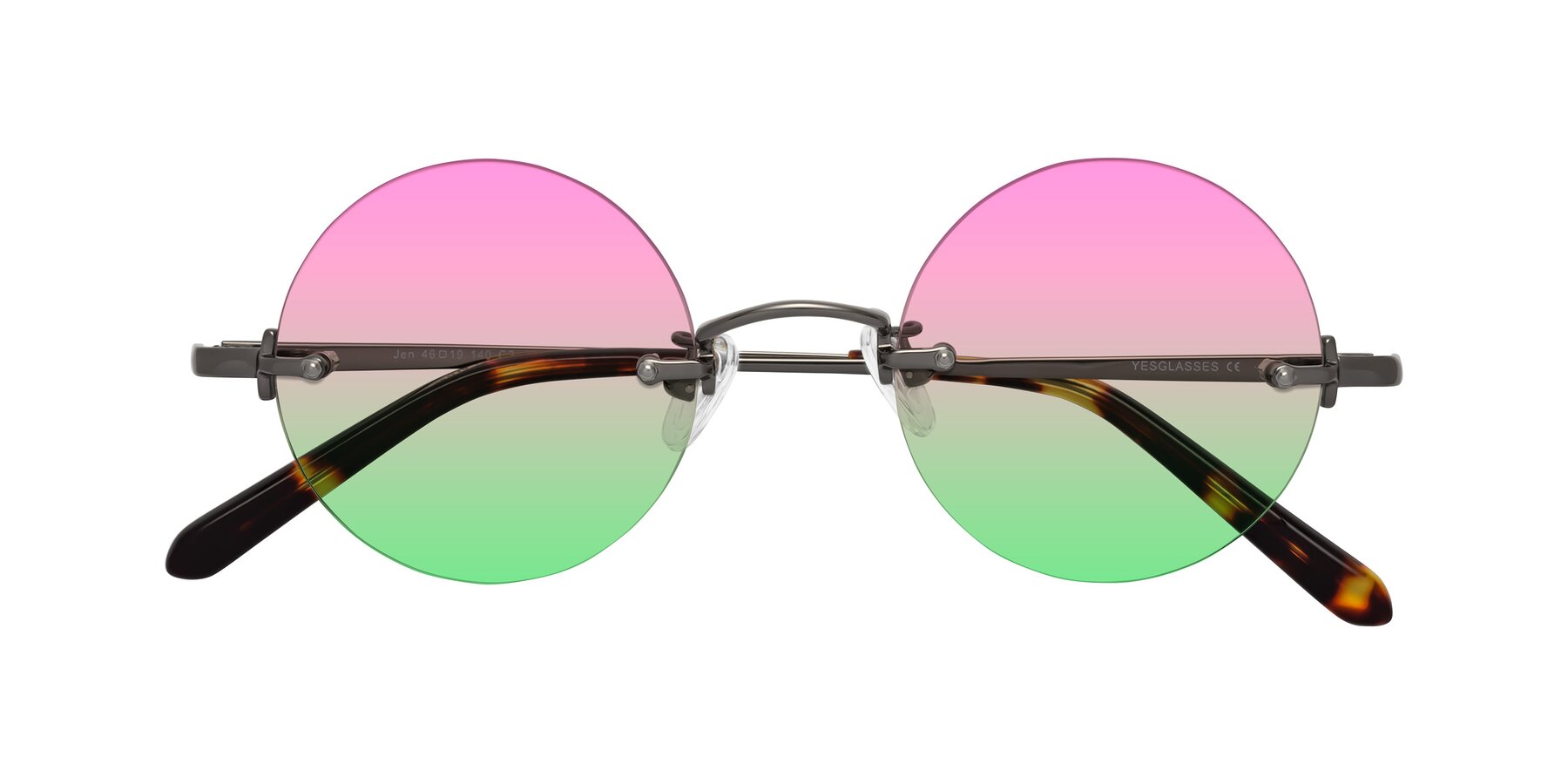 Folded Front of Jen in Gunmetal with Pink / Green Gradient Lenses