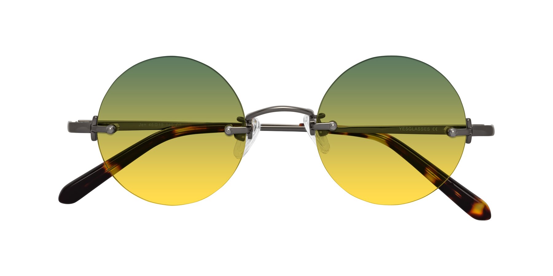 Folded Front of Jen in Gunmetal with Green / Yellow Gradient Lenses