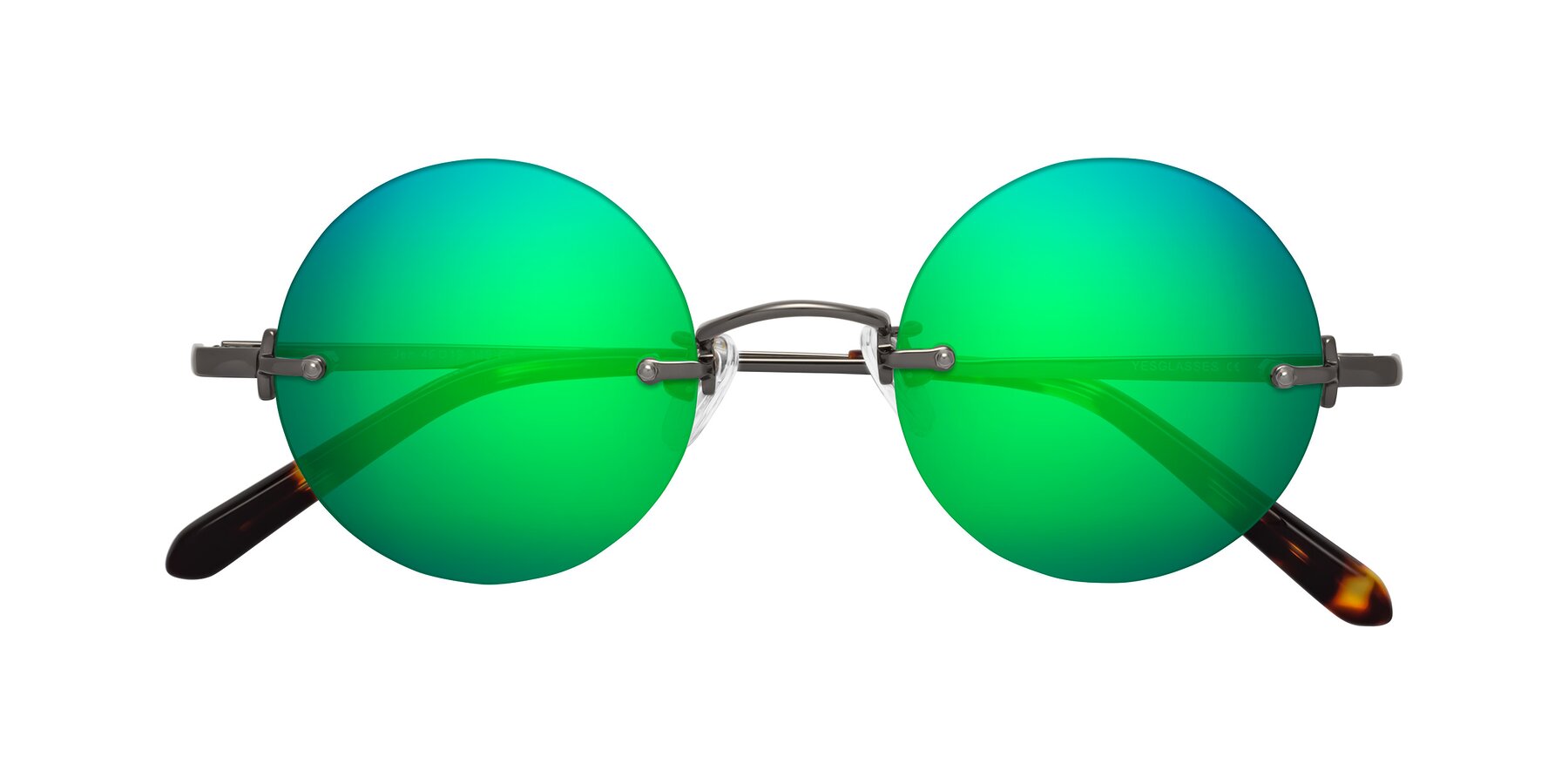 Folded Front of Jen in Gunmetal with Green Mirrored Lenses