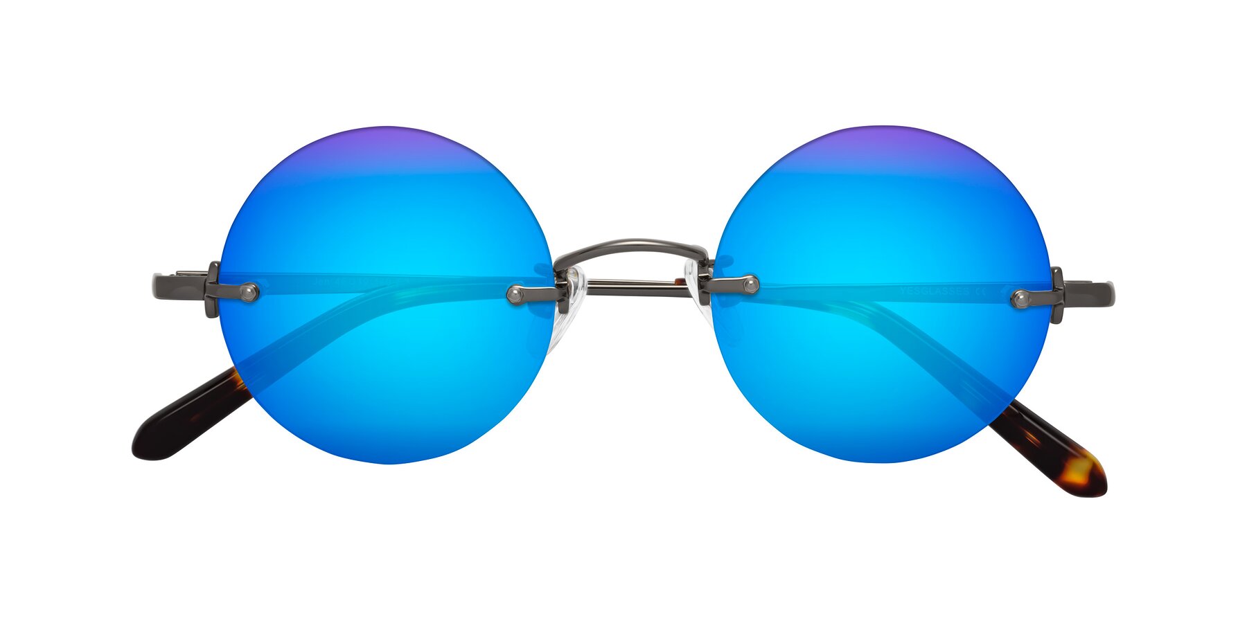 Folded Front of Jen in Gunmetal with Blue Mirrored Lenses