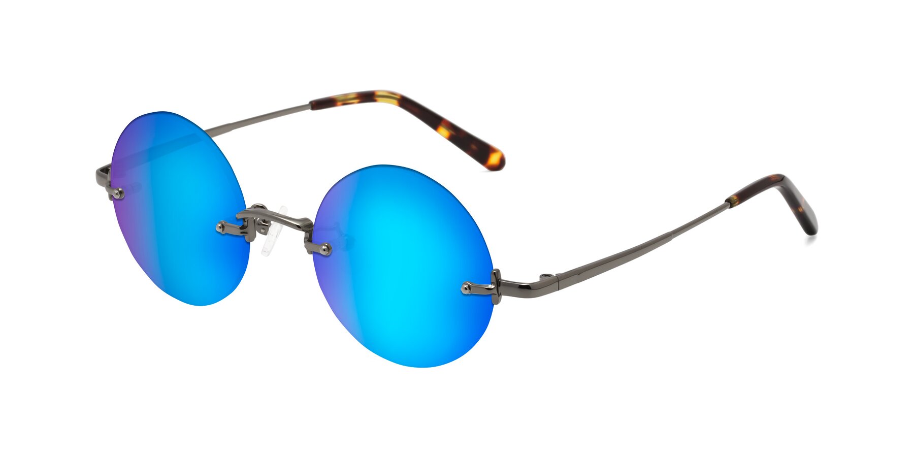 Angle of Jen in Gunmetal with Blue Mirrored Lenses