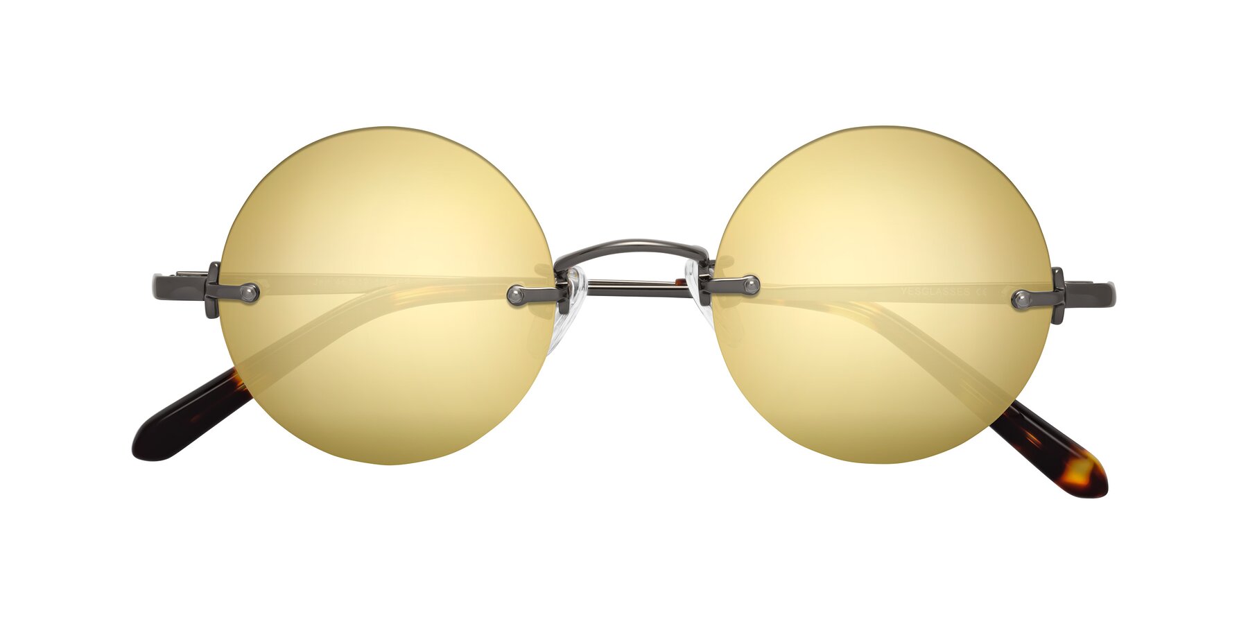 Folded Front of Jen in Gunmetal with Gold Mirrored Lenses