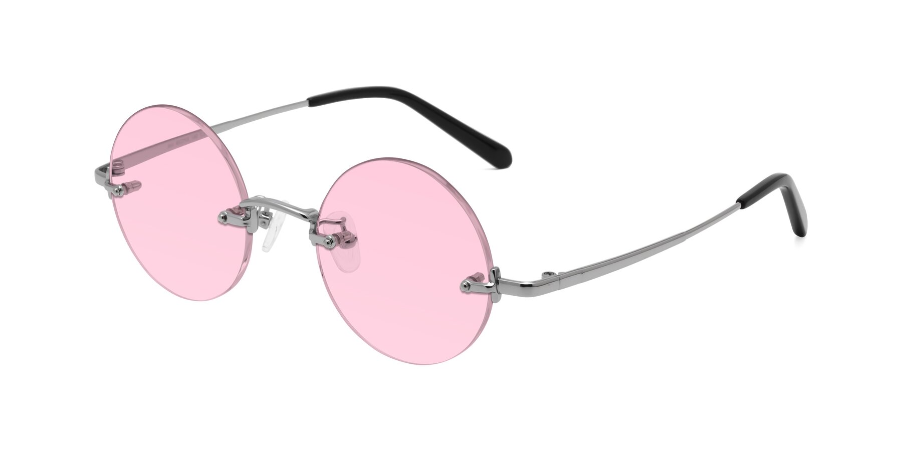 Angle of Jen in Silver with Light Pink Tinted Lenses