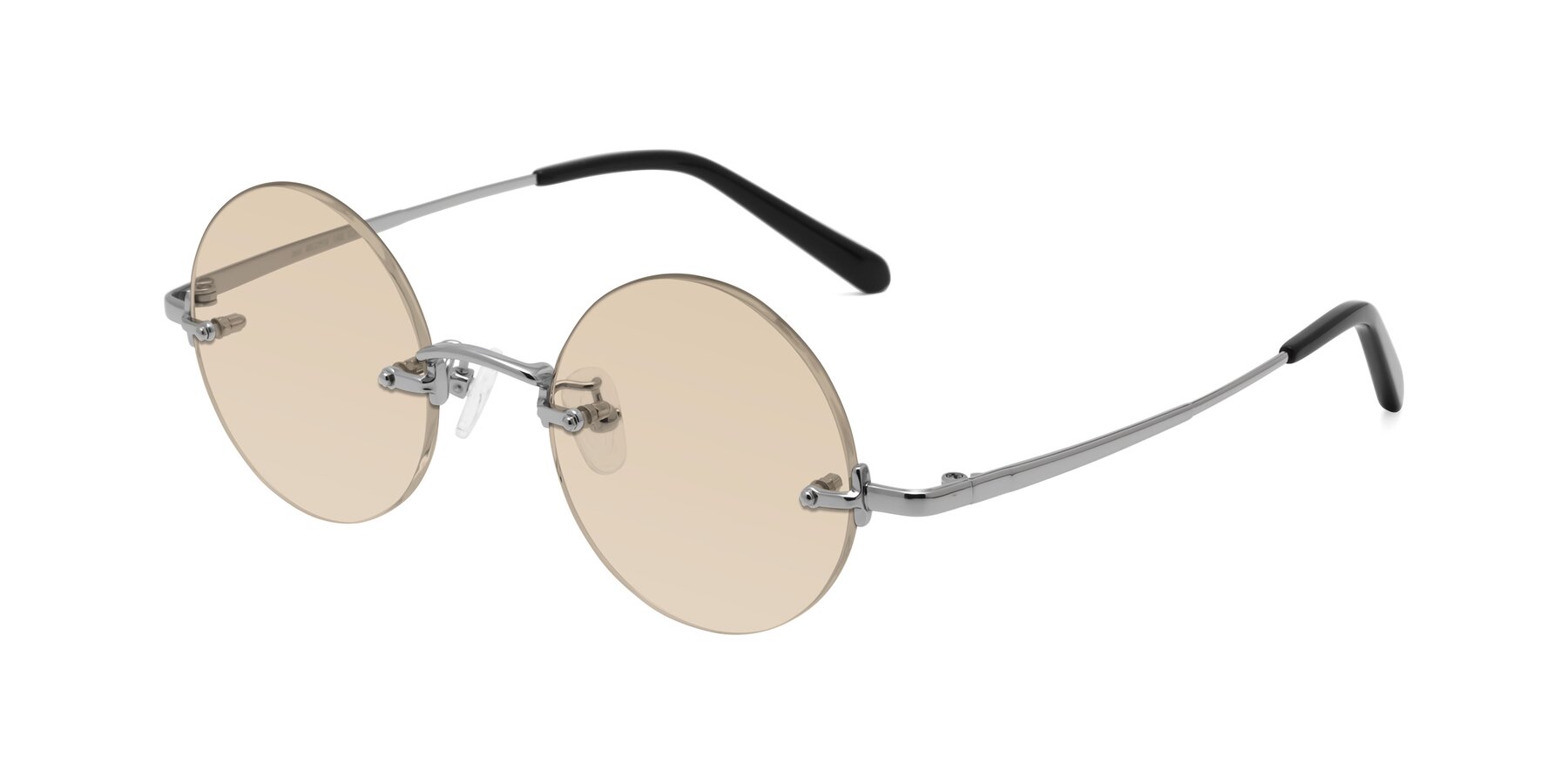 Angle of Jen in Silver with Light Brown Tinted Lenses