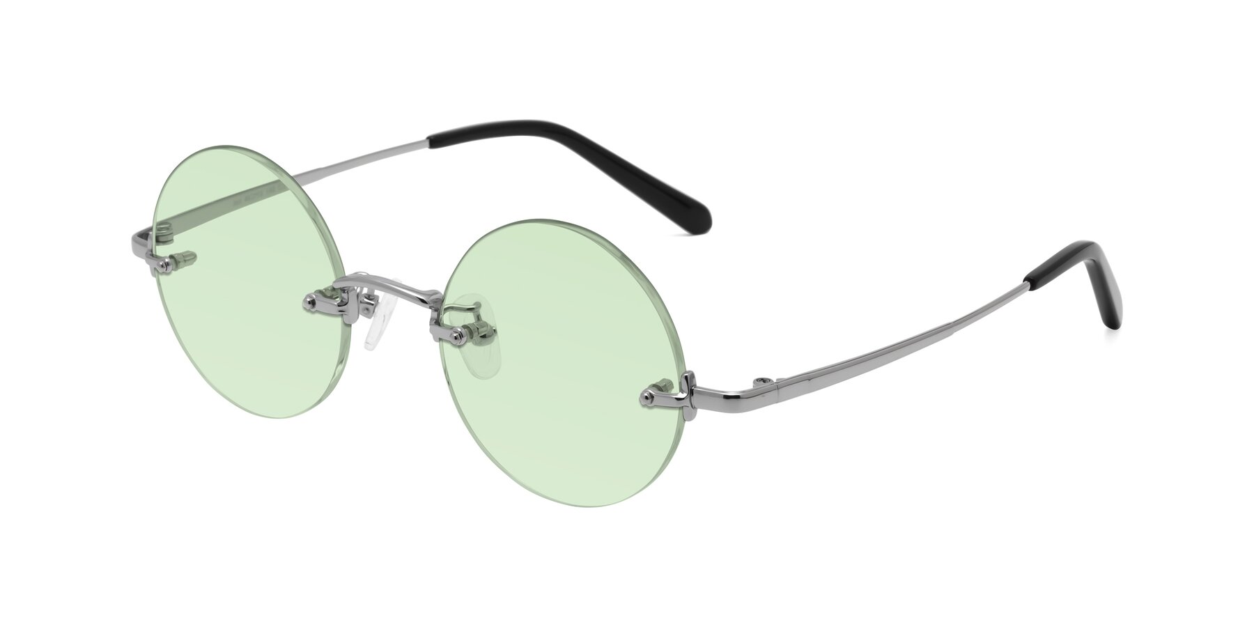 Angle of Jen in Silver with Light Green Tinted Lenses