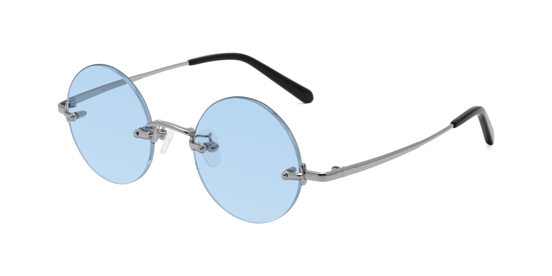 Angle of Jen in Silver with Light Blue Tinted Lenses