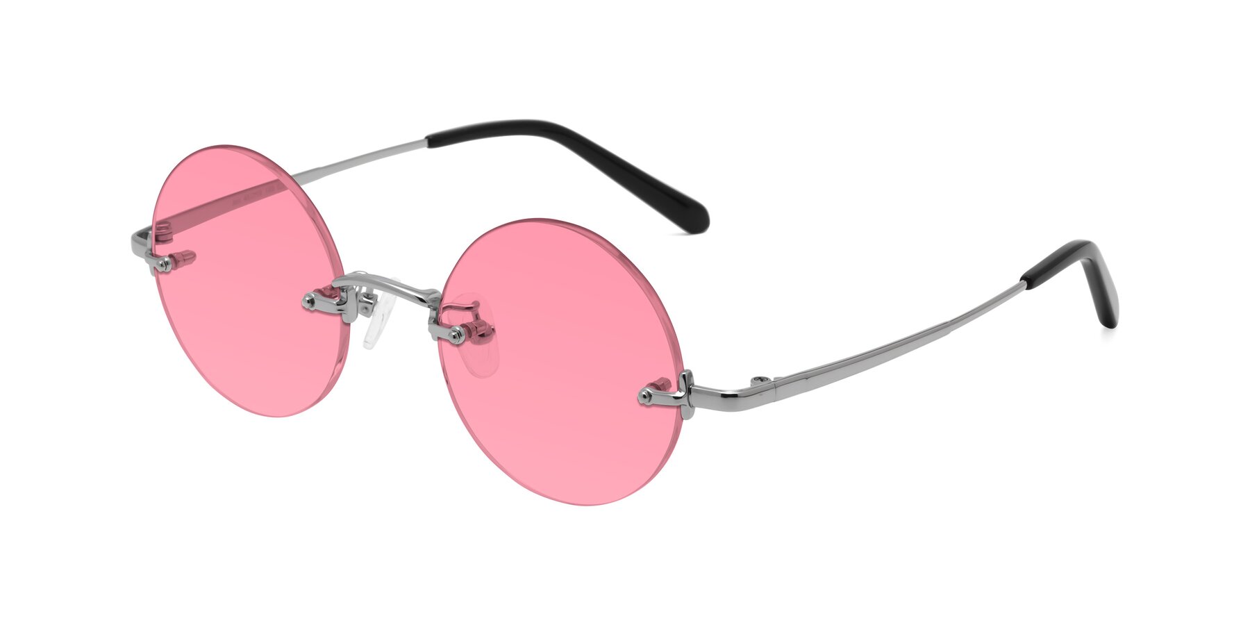 Angle of Jen in Silver with Pink Tinted Lenses